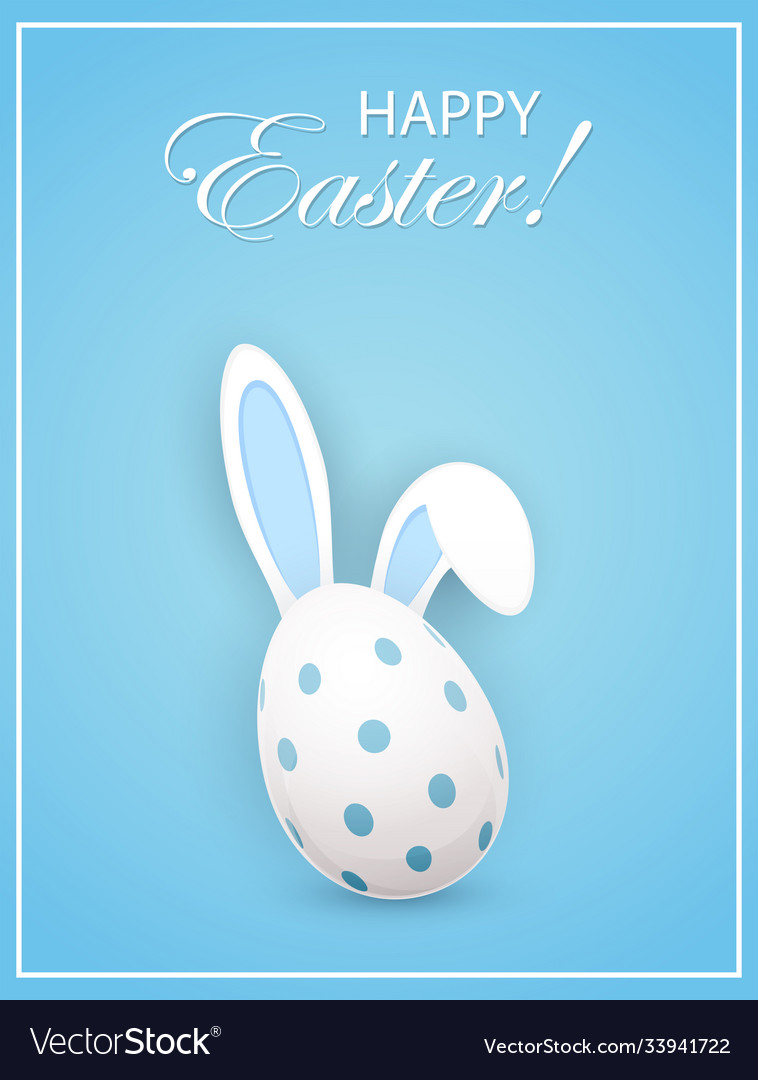 Rabbit ears and easter egg on blue background Vector Image