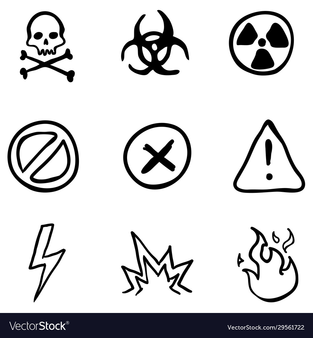 Set black doodle warning icons Royalty Free Vector Image