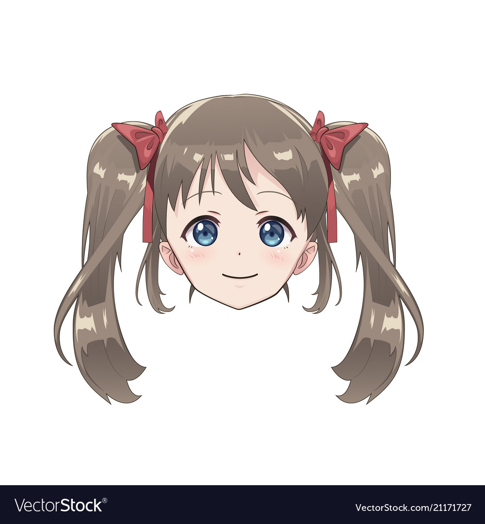 Cute anime girl with bow on her hair Royalty Free Vector