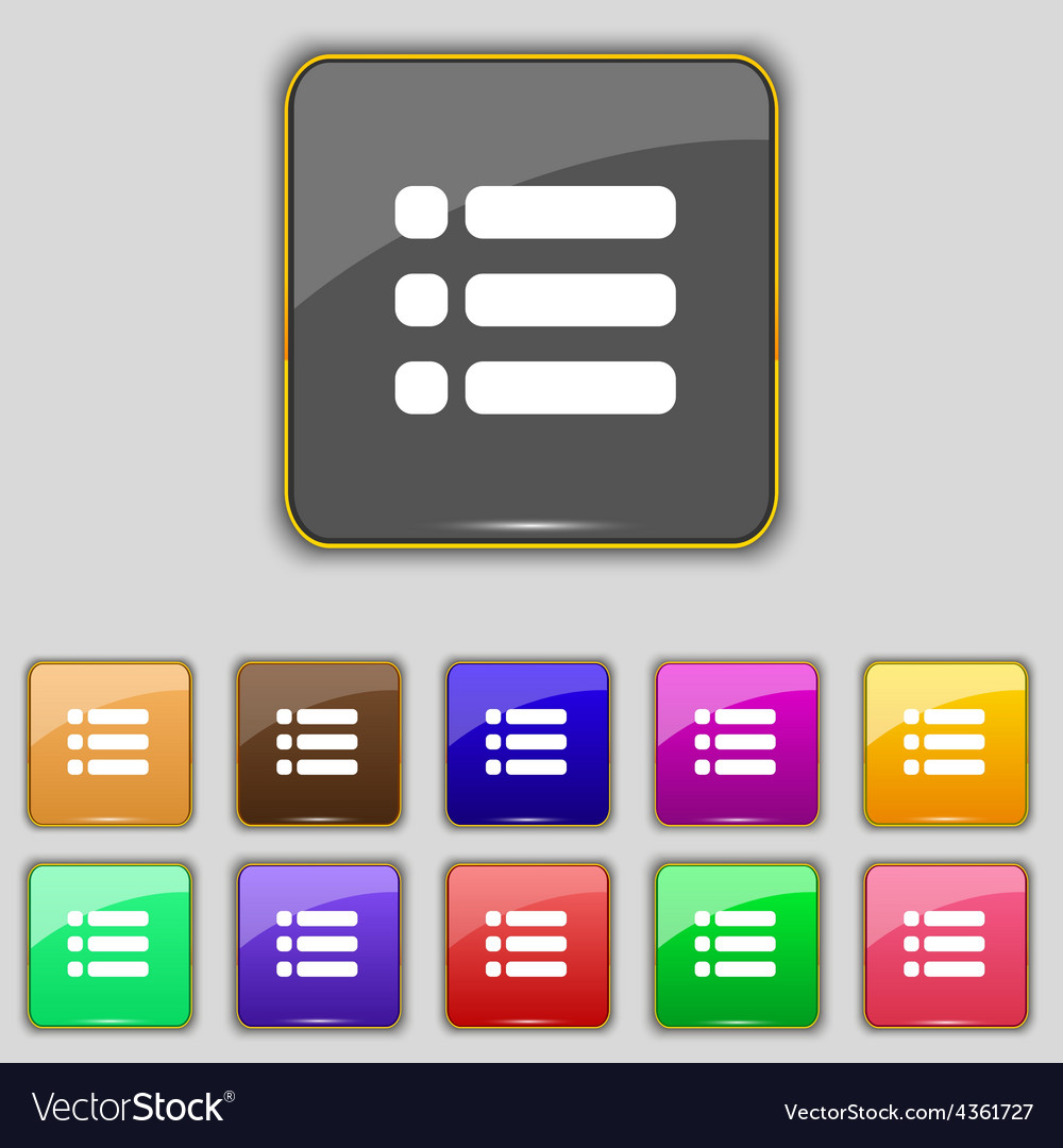 List menu content view options icon sign set Vector Image
