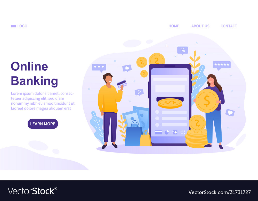 Online banking concept with mobile app Royalty Free Vector