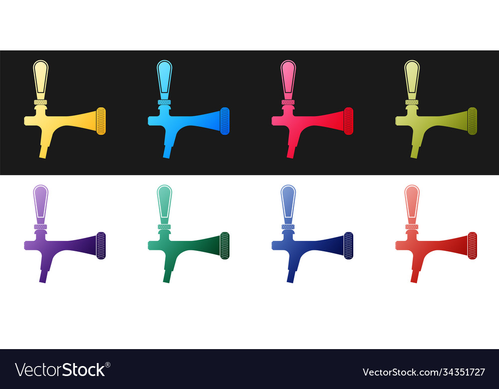 Set beer tap icon isolated on black and white Vector Image