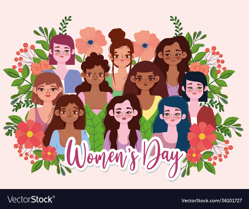 Womens day group beauty female portrait flowers Vector Image