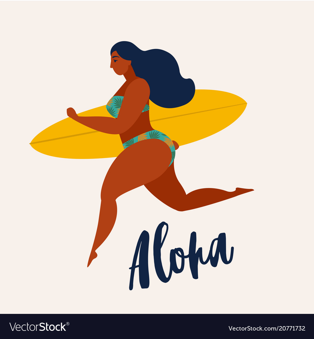 Aloha poster with surfer girl with surfboard vector image Aloha poster with surfer girl with surfboard