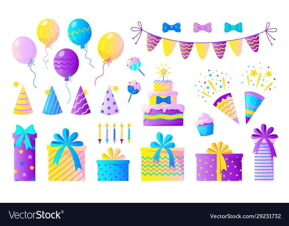 Birthday party set decorative elements vector image Birthday party set decorative elements
