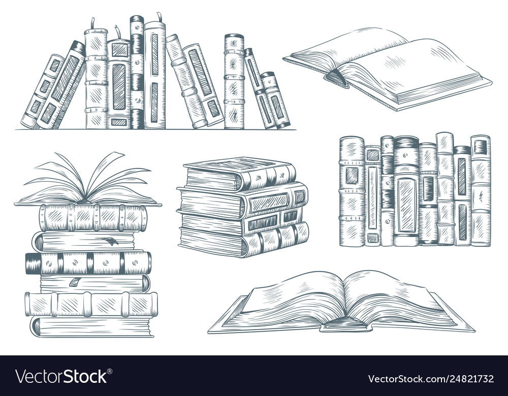 Books engraving vintage open book engrave sketch Vector Image