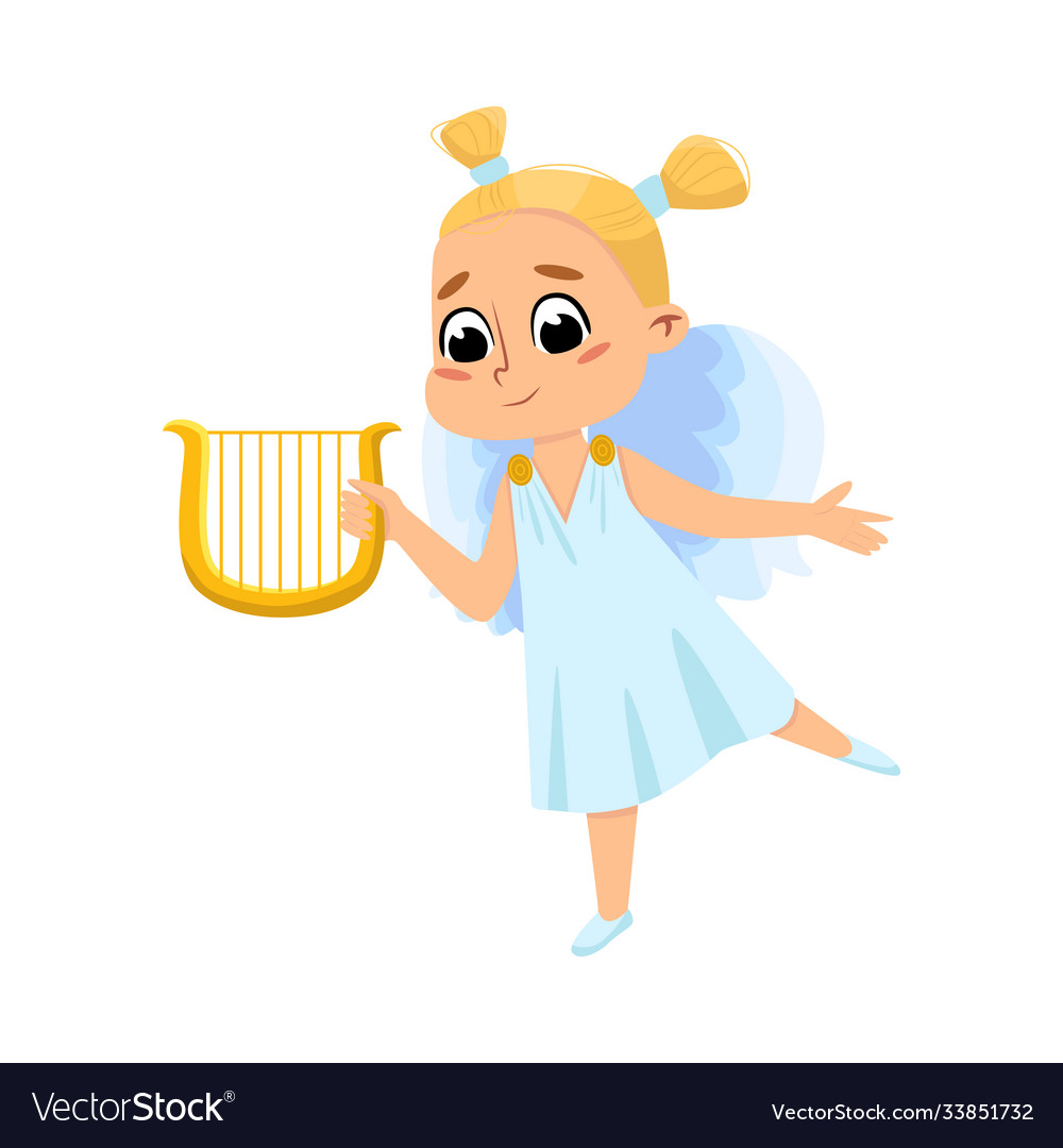 Cute baby angel with musical instrument angelic