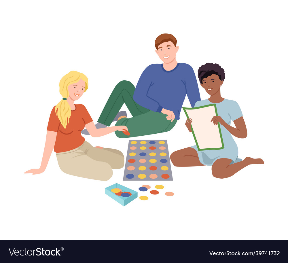 Family couple sitting on floor and playing board Vector Image