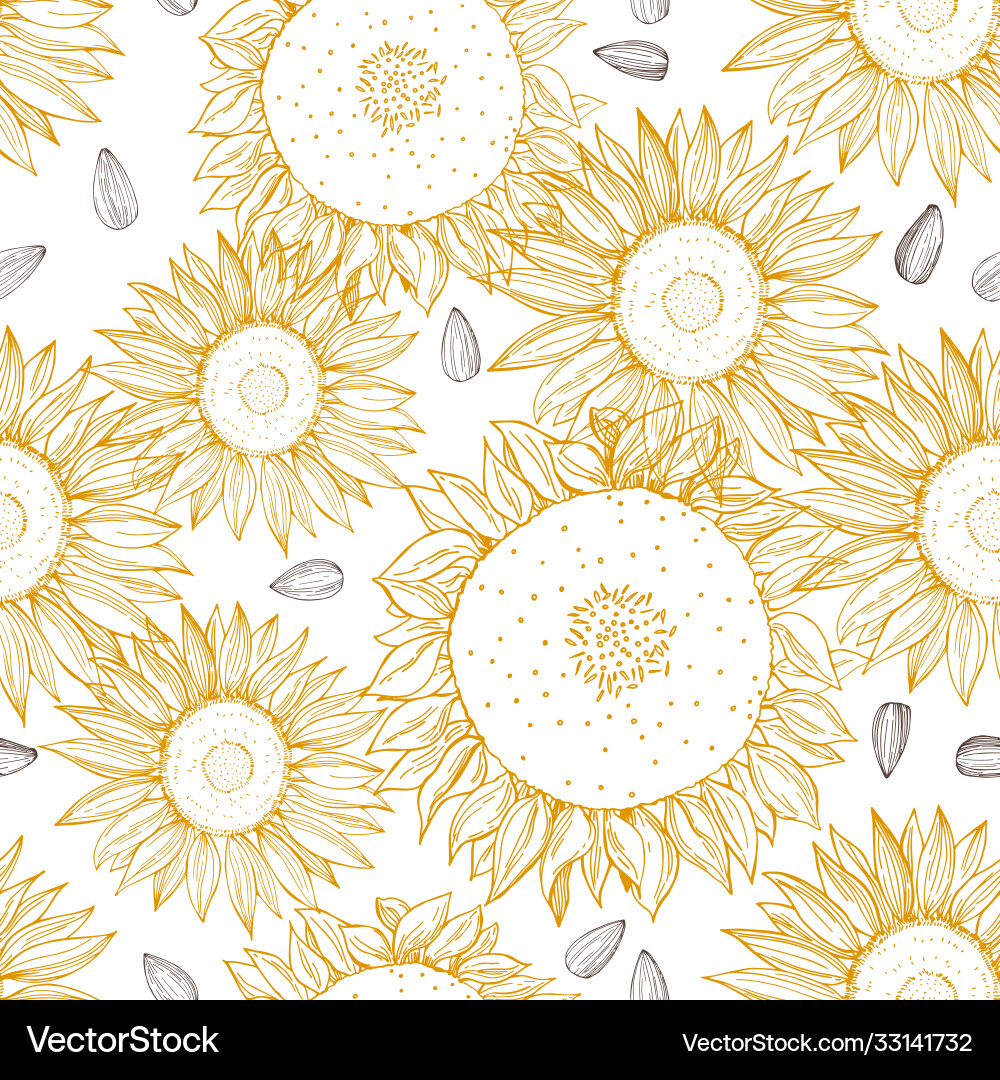 Hand drawn sunflower seamless pattern Royalty Free Vector