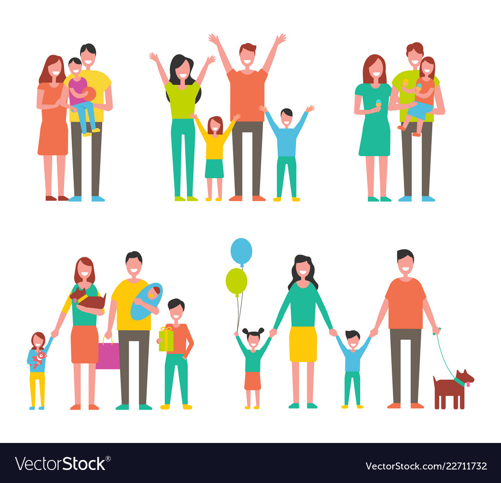 Happy families set icon in cartoon style Vector Image