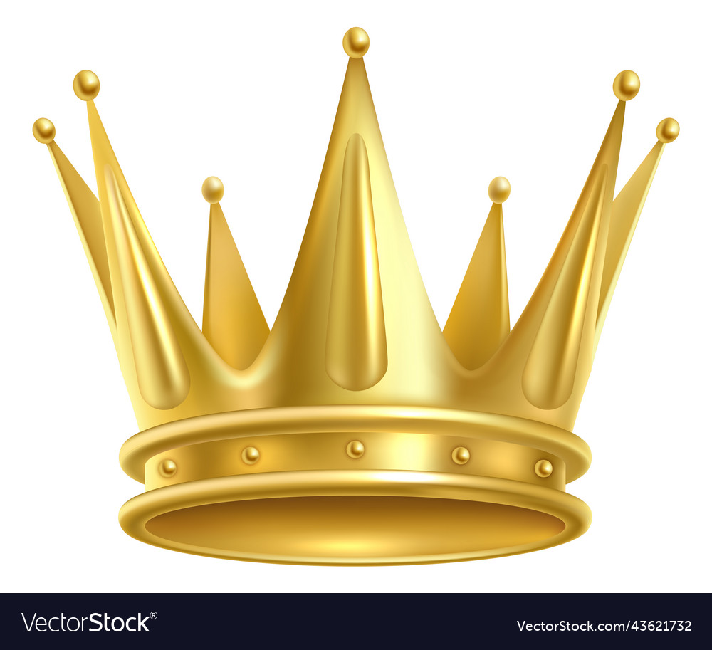 King Crown Realistic Gold Premium Symbol Mockup Vector Image