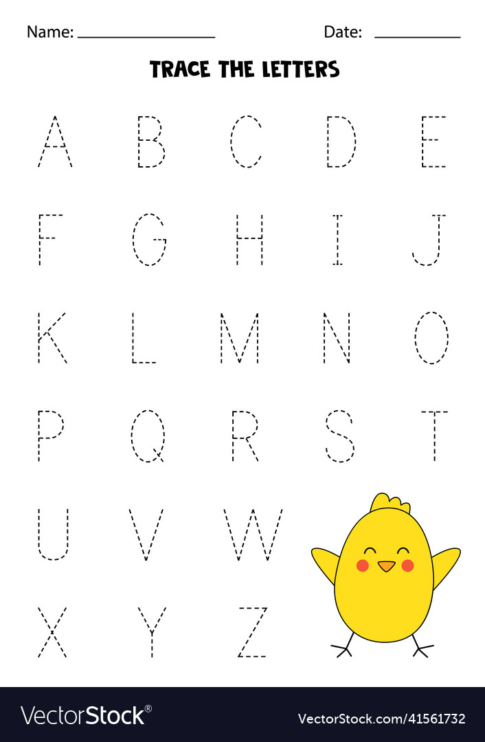 Learning alphabet tracing letters cute yellow Vector Image