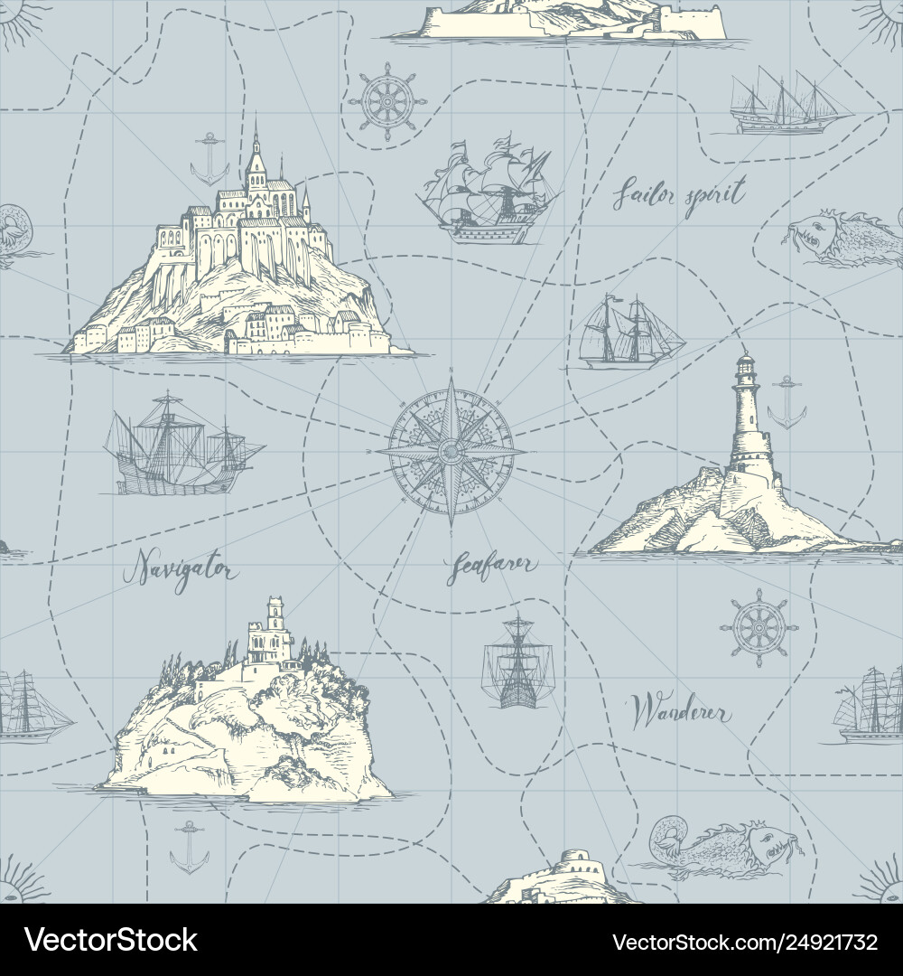 Vintage seamless background on theme travel Vector Image