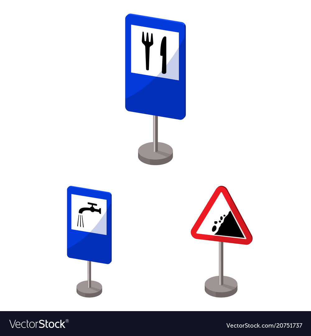 different-types-of-road-signs-cartoon-black-flat-icons-in-set