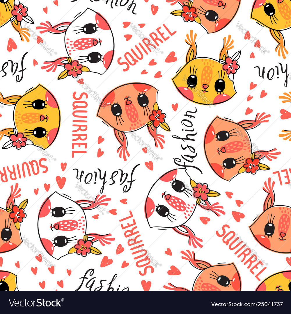 Seamless pattern with cute squirrel face vector image Seamless pattern with cute squirrel face