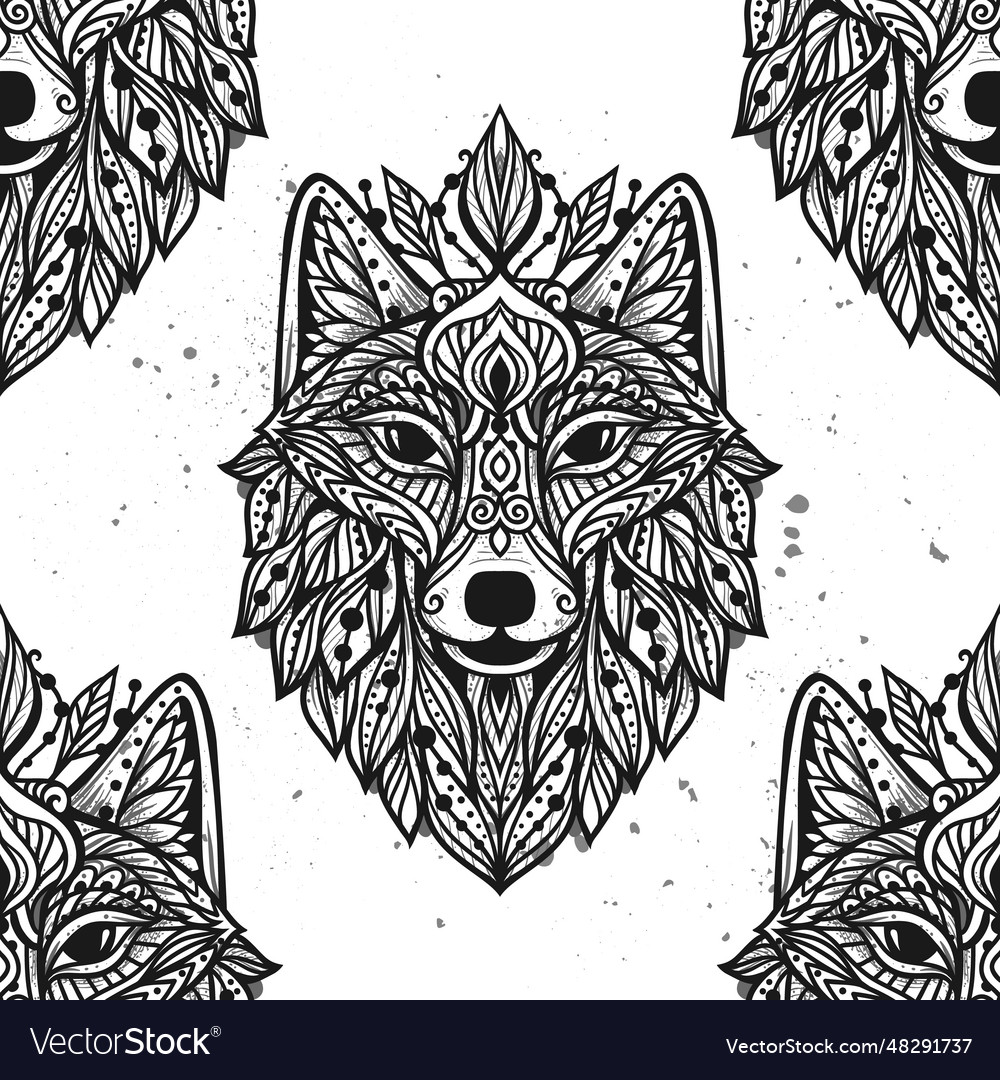 Wolf mandala spiritual Royalty Free Vector Image