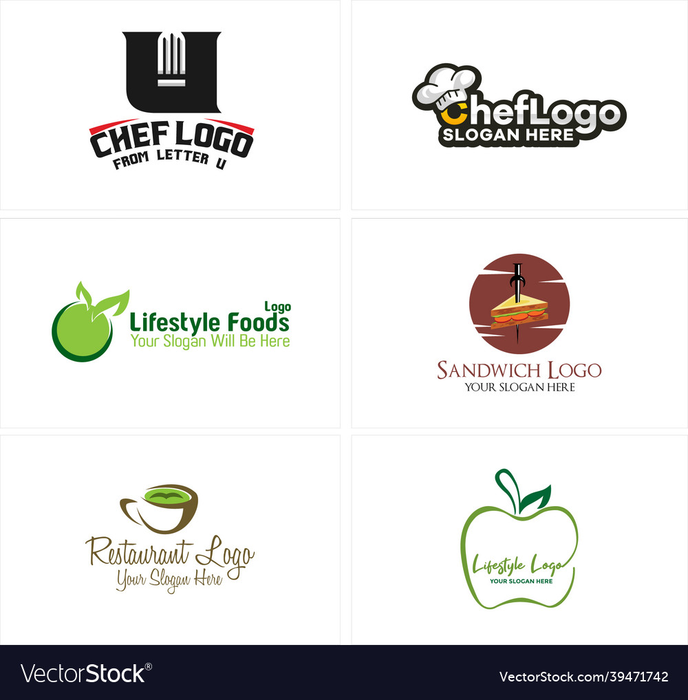 A set of healthy food chef logo design Royalty Free Vector