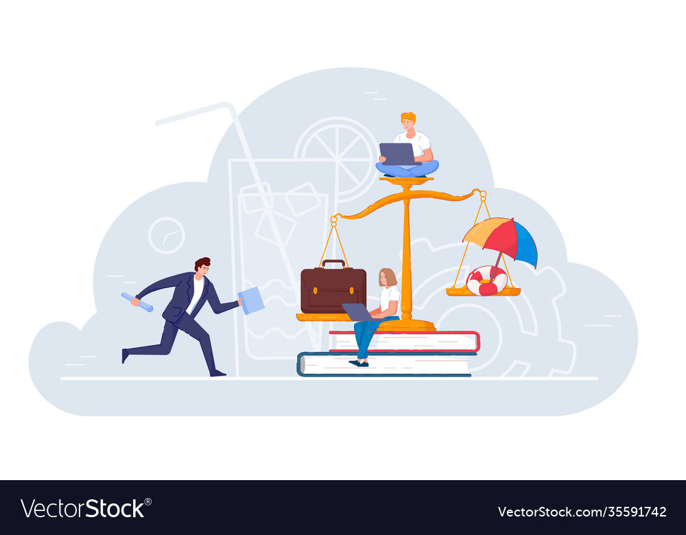 Balance scale between office work and rest Vector Image