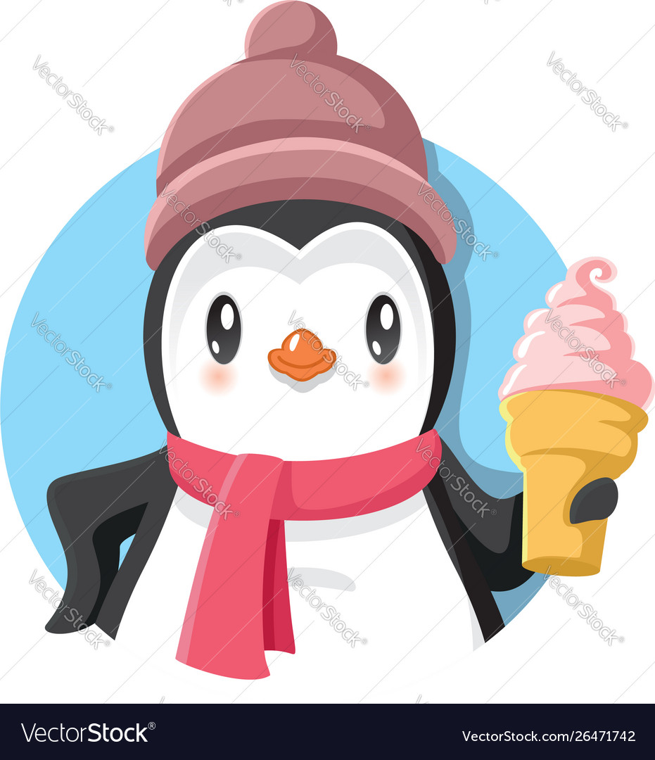 Cartoon penguin holding delicious ice cream Vector Image