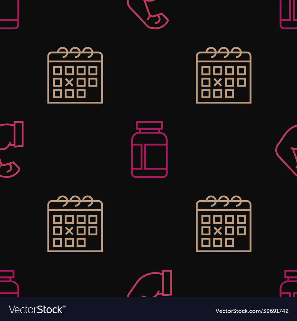 Set line bodybuilder muscle calendar fitness Vector Image