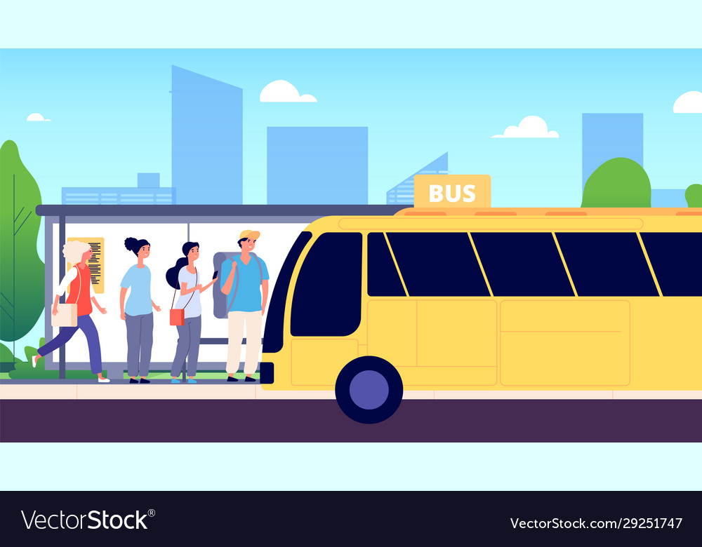 Bus stop city transport people waiting buses Vector Image