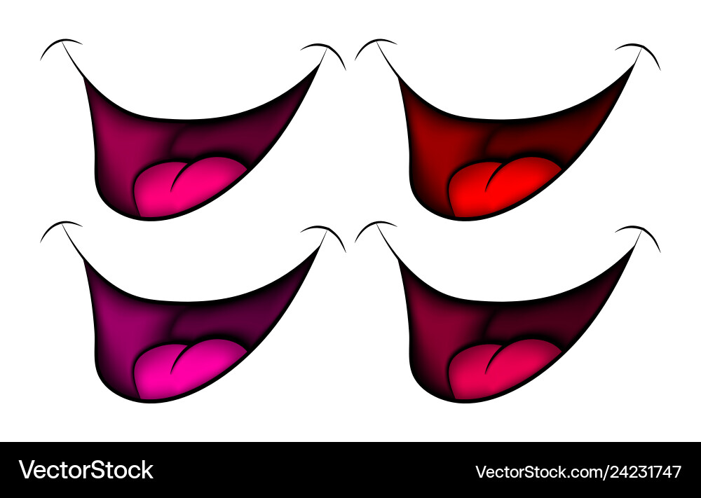 Cartoon smile set mouth lips with teeth Royalty Free Vector