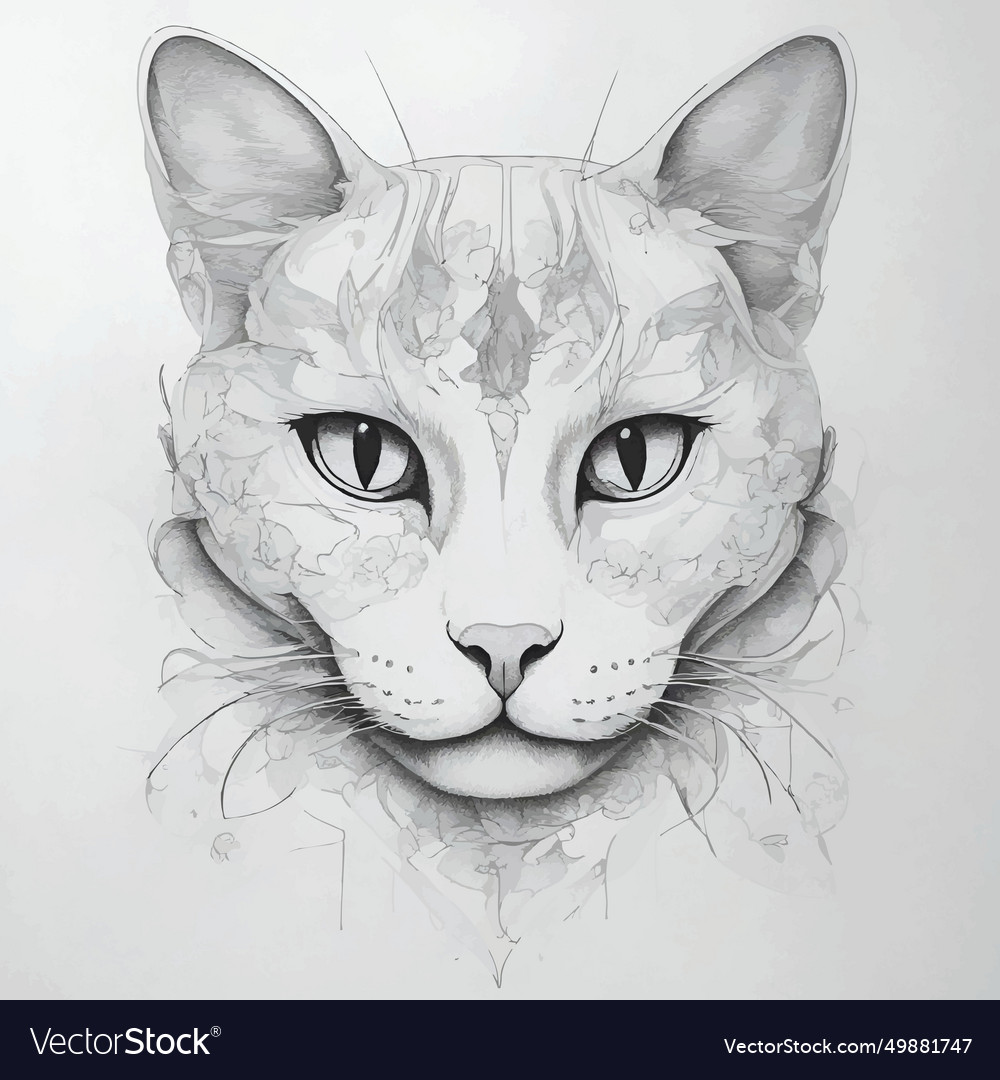 Cat line art paint for tattoo or decoration Vector Image