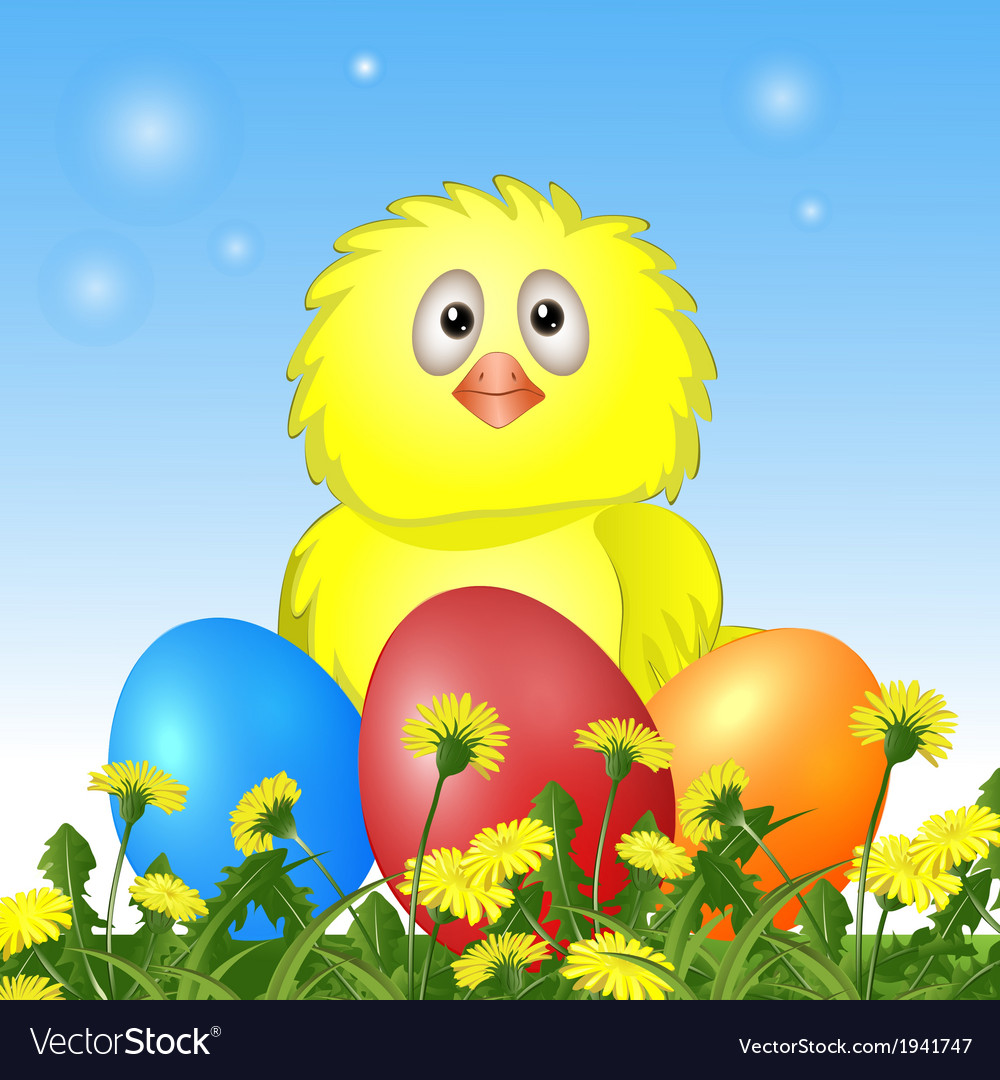 Chicken with Easter eggs Royalty Free Vector Image