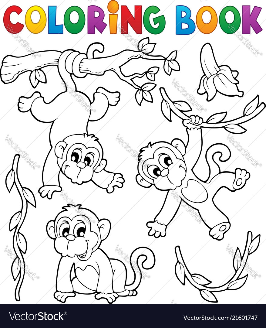 Coloring book monkey theme 1 Royalty Free Vector Image