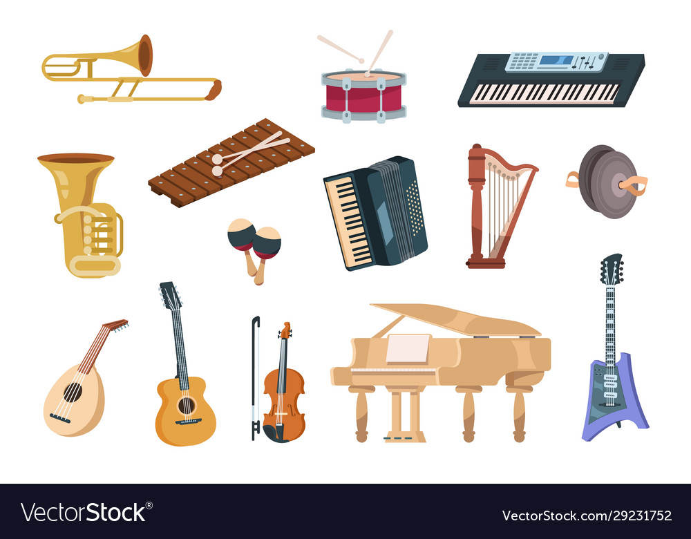 Cartoon musical instruments acoustic electric Vector Image