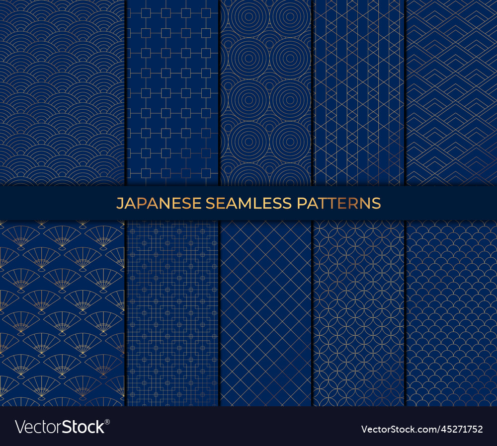 Set of 10 patterns in japanese style collection Vector Image