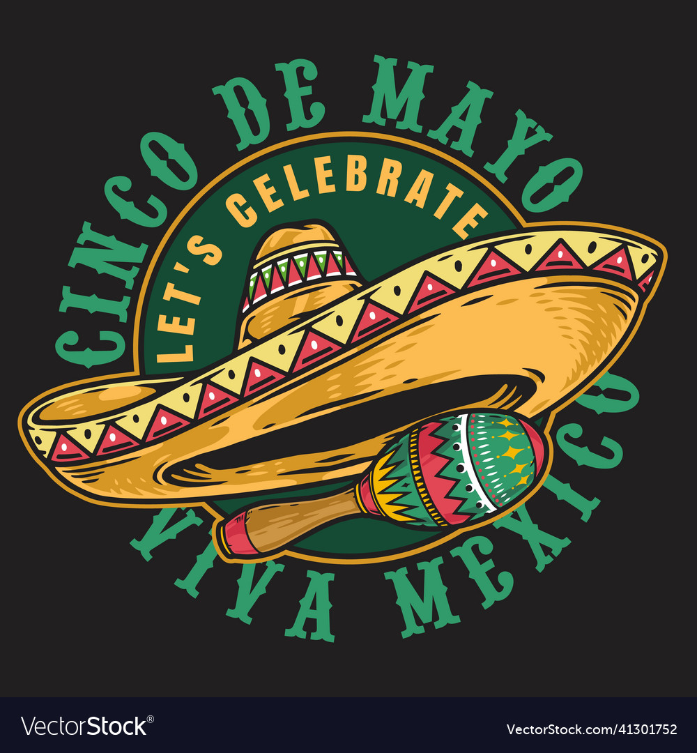 Sombrero and maraca vintage badge Royalty Free Vector Image