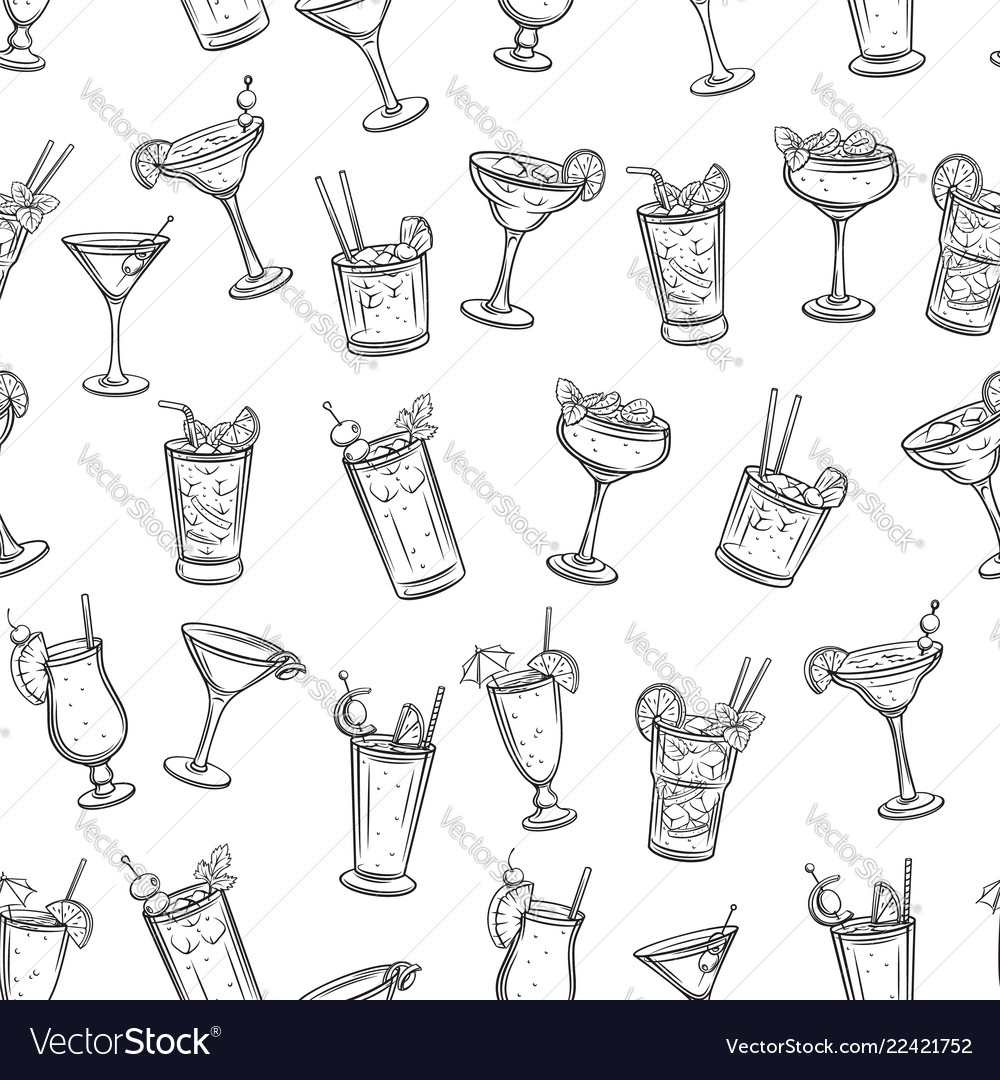 Tropical cocklails seamless pattern vector image Tropical cocklails seamless pattern
