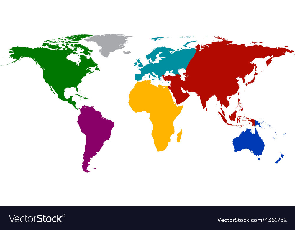 World Map In Color World map with colored continents Royalty Free Vector Image