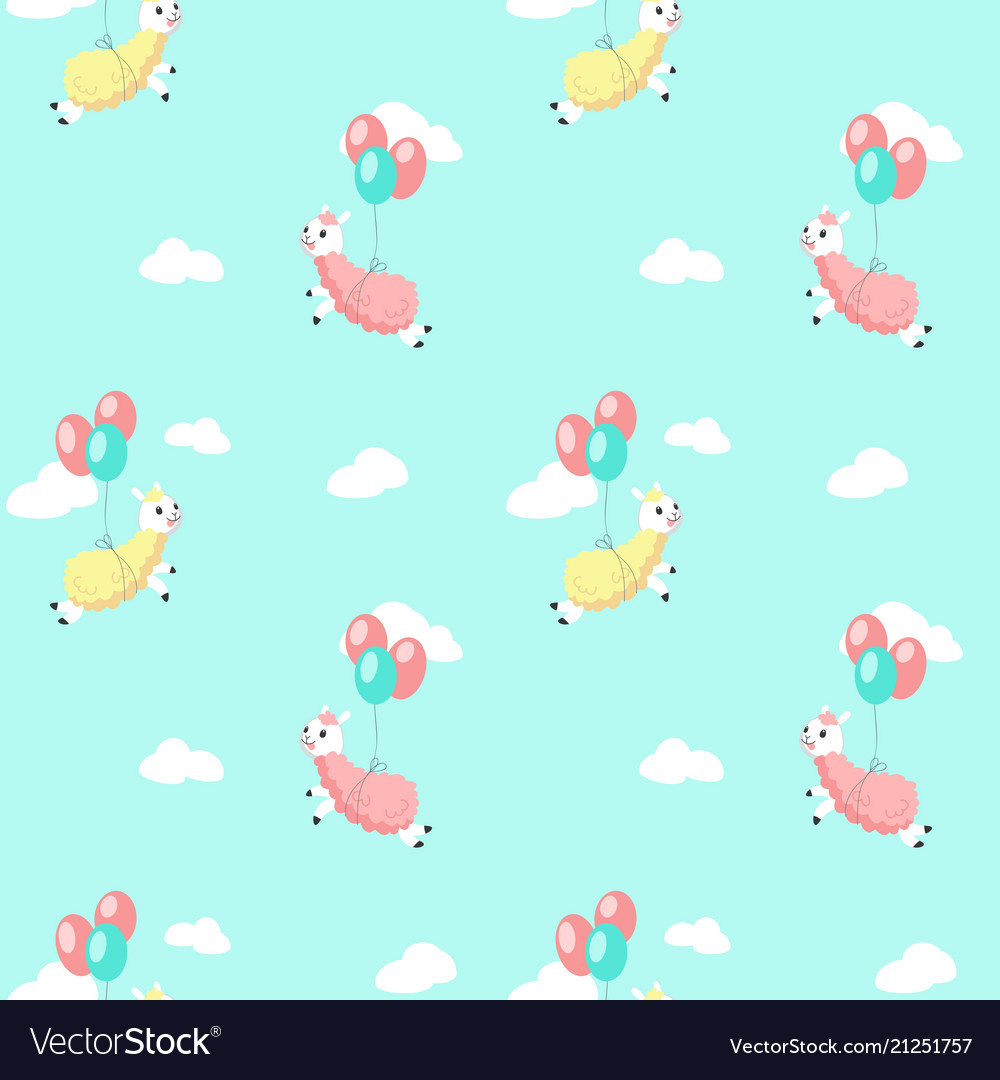 Cute alpaca with balloons seamless pattern vector image Cute alpaca with balloons seamless pattern
