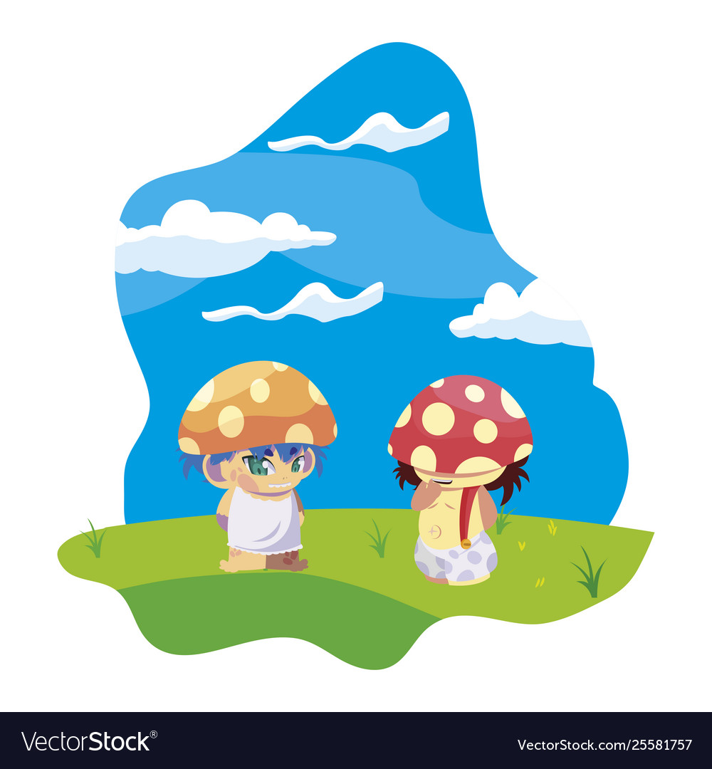 Fungus Elfs In Garden Magic Characters Royalty Free Vector