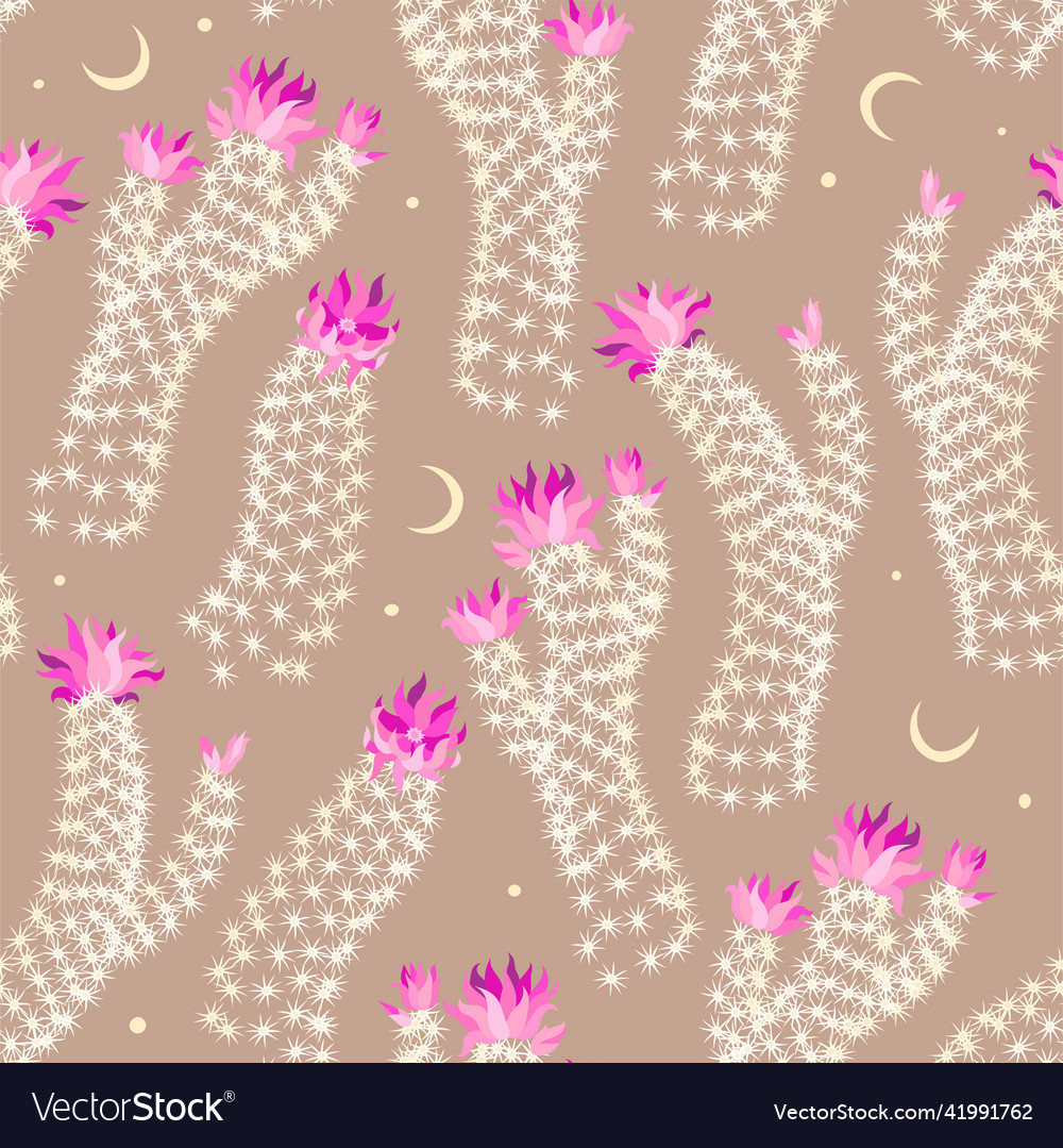 Cacti With Pink Flowers Seamless Pattern Vector Image 3700