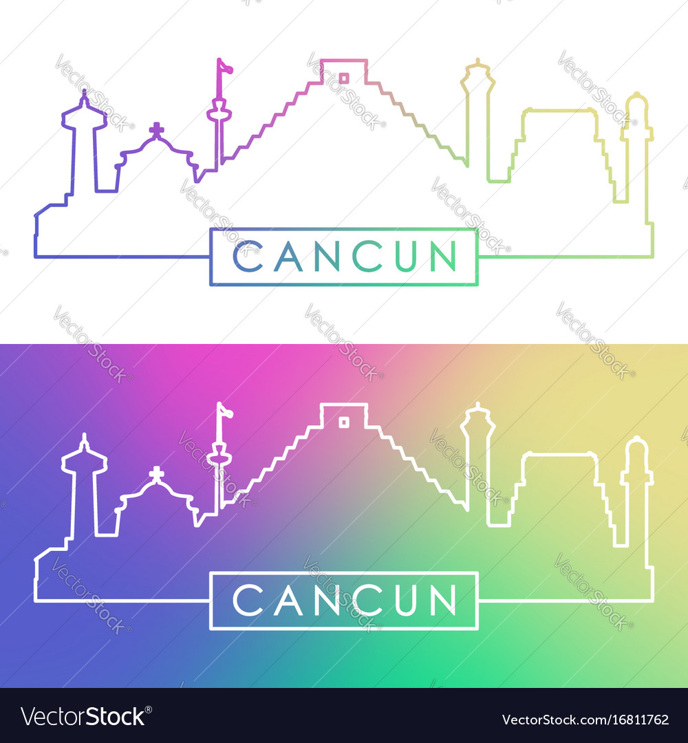 Cancun skyline colorful linear style Royalty Free Vector