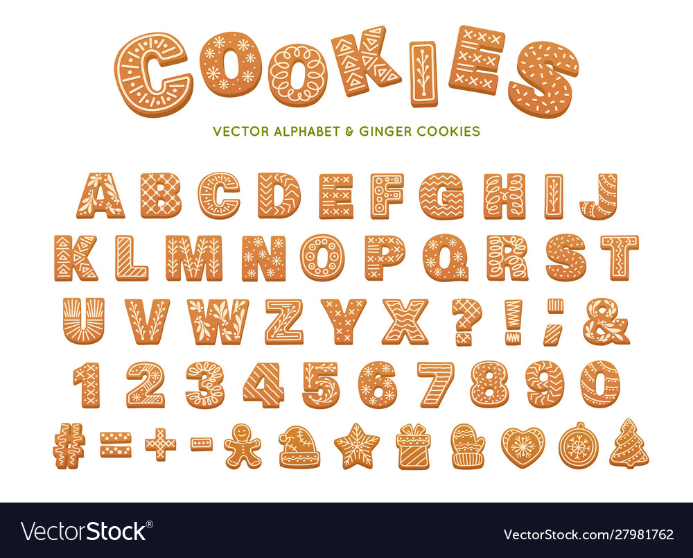 Gingerbread alphabet for decoration design Vector Image