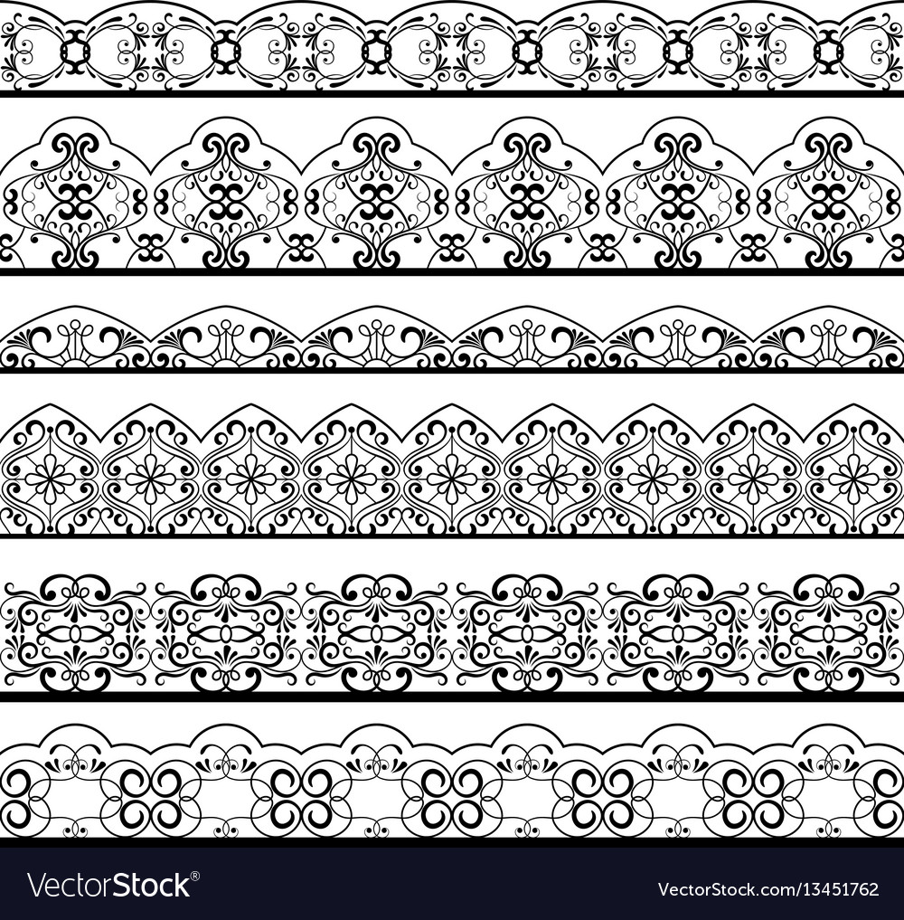 Ornate vintage line border set isolated on white Vector Image