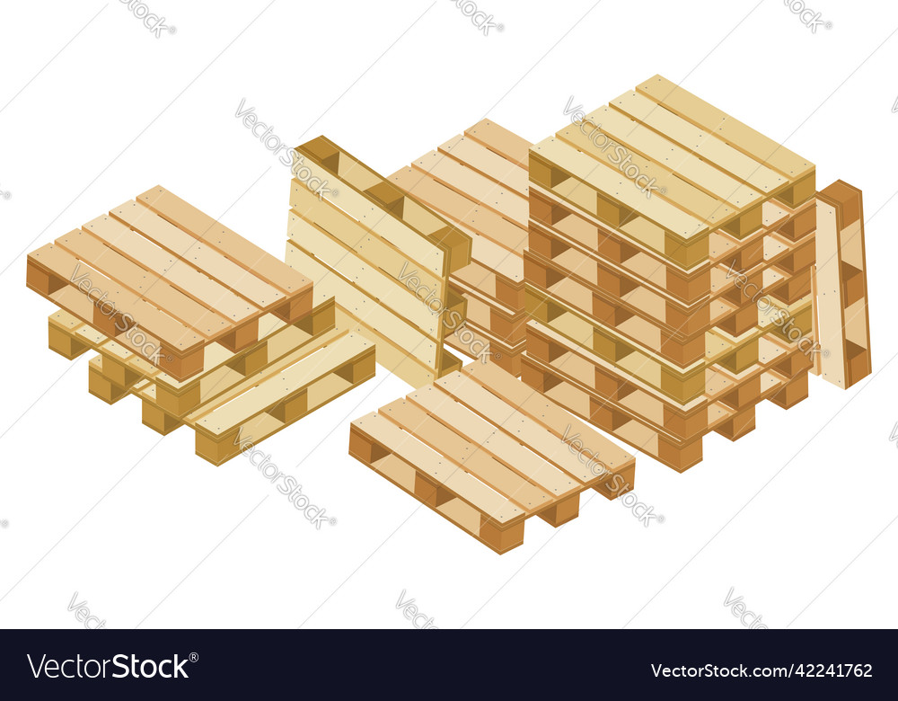 Pile of dropped isometric pallets for packaging Vector Image