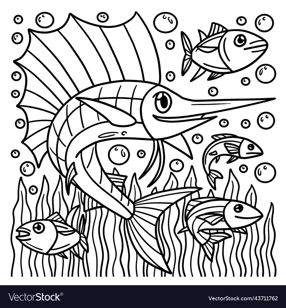 Sail fish coloring page for kids Royalty Free Vector Image