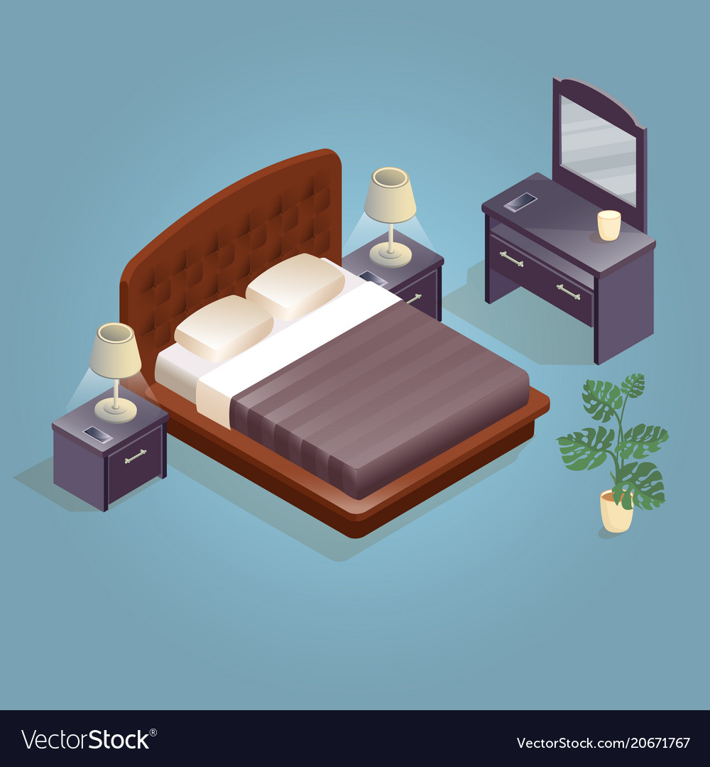 Isometric Cartoon Double King Size Beds Isolated Vector Image