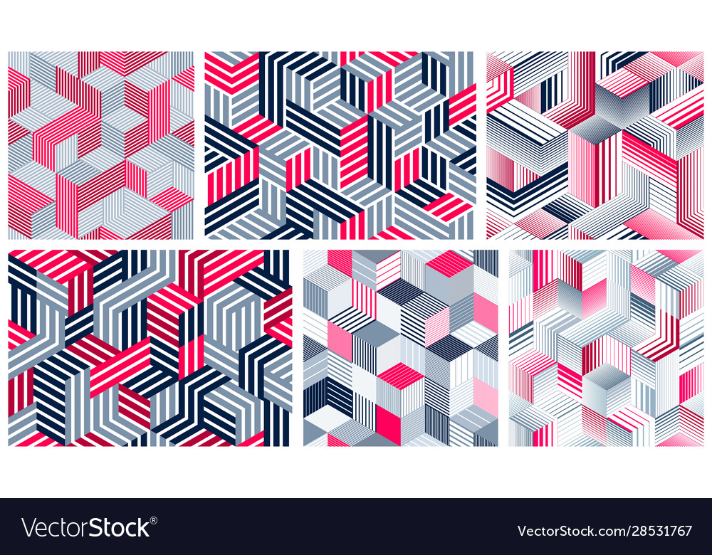 Seamless isometric lines geometric patterns set Vector Image