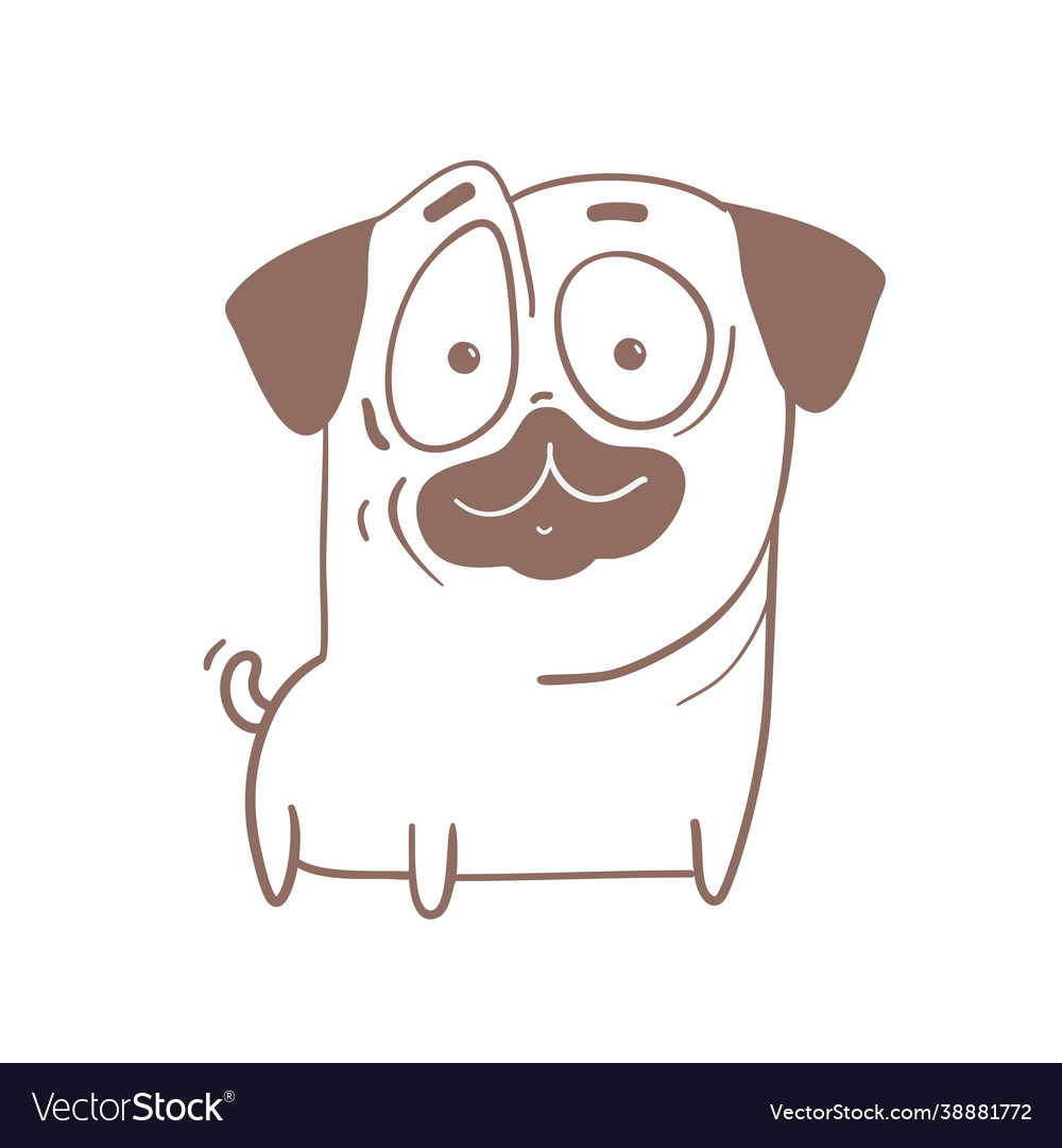 Funny puppy pug dog outline cartoon Royalty Free Vector