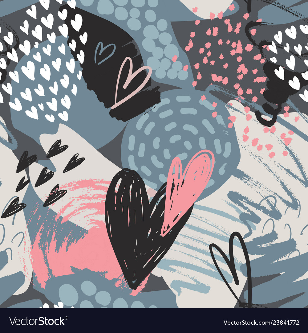 Seamless pattern with hand drawn hearts vector image Seamless pattern with hand drawn hearts