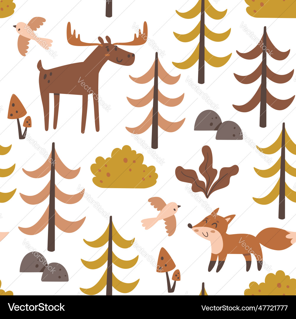 Deers amp foxes seamless pattern Royalty Free Vector Image