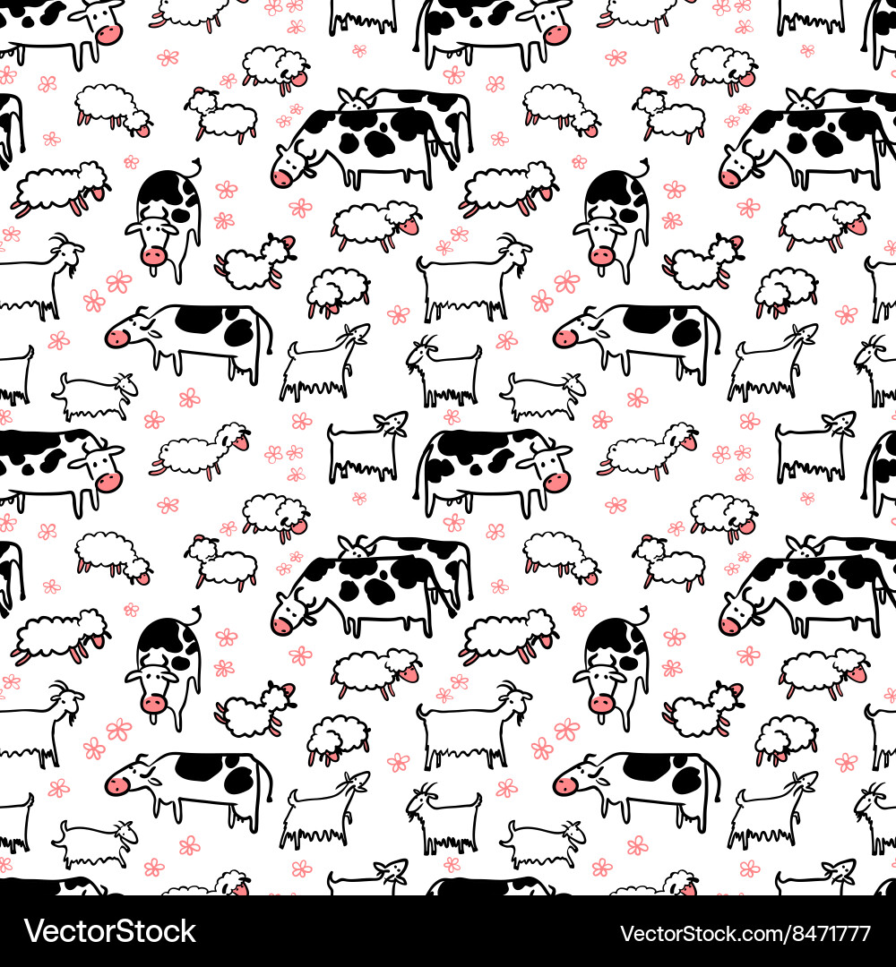 Farm seamless pattern with sheep goat and cow Vector Image