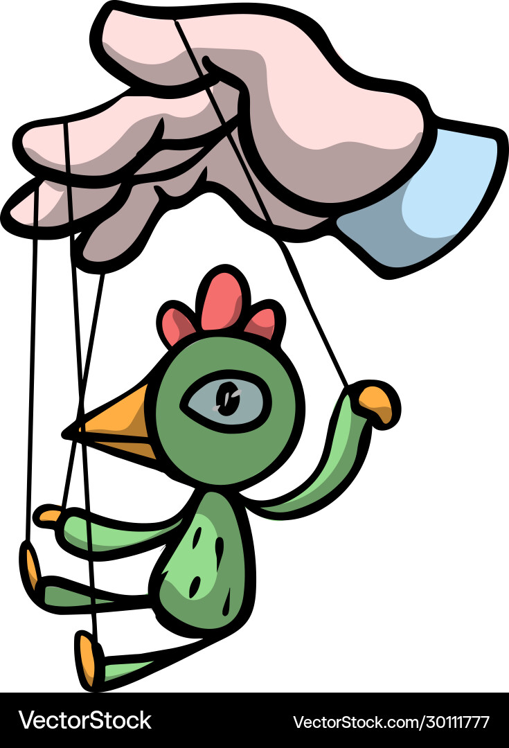 Puppeteer hand holding puppet a bird raster Vector Image