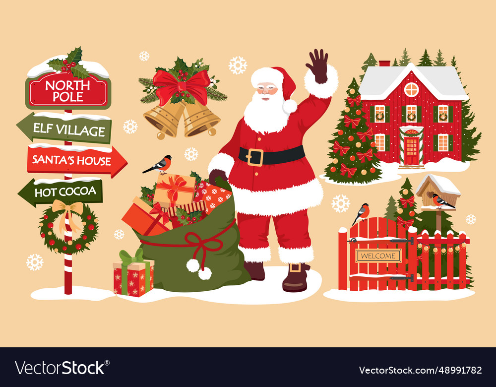 Christmas santa house set Royalty Free Vector Image